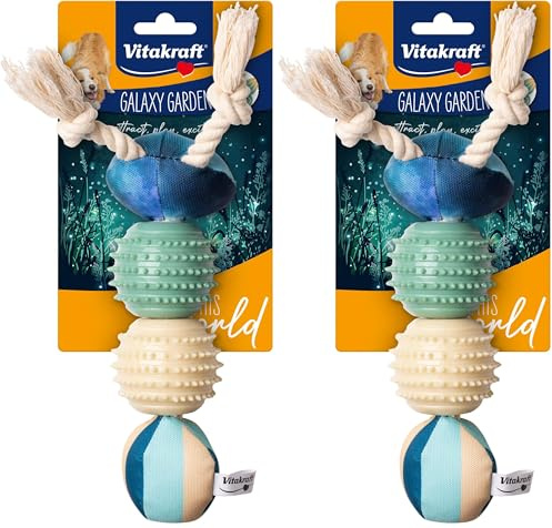 Vitakraft Galaxy Garden Raupe, Spielzeug für Hunde, Robustes Hundespielzeug, mit Quietscher und Noppenbällen (1 Stück) (Packung mit 2)