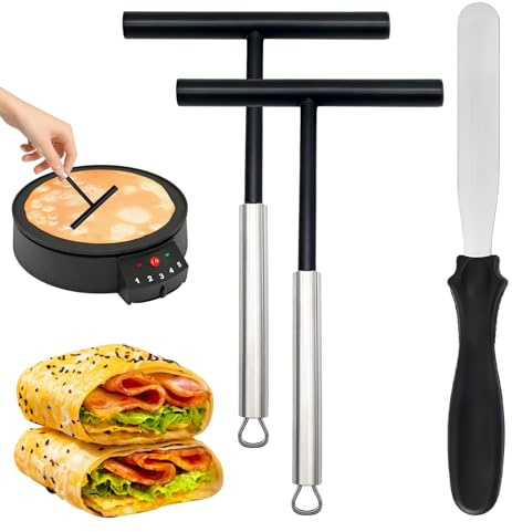 3 Piezas Utensilios para Hacer Crepes,Espátulas de Acero Inoxidable Crepes | 20×12×1.2cm Esparcidores de Masa en Forma de T,Esparcidor de Masa de Crepes Antiadherente,para Hacer Pasteles,Crepes,Tortitas
