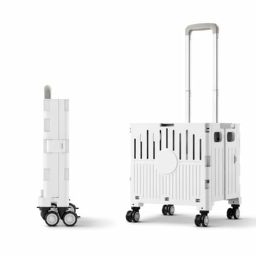 SlateSoul 50L Einkaufstrolley Klappbar, für Einkauf & Picknick,Hellgrau | Trolley Einkaufstrolley, mit Teleskopgriff & Deckel, Tragkraft 40 kg, 4 Zerlegbaren Drehbaren Rädern, 90 x 40 x 38 cm