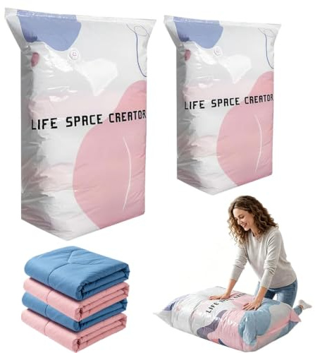 ZFFAFUR No-Pump Vacuum Storage Bags 2-Pack Large – Press & Seal Space Saver for Clothes, Duvets, Pillows & Blankets – Keeps Bedding Dry, Dust-Free & Compact for Travel & Home Organisation
