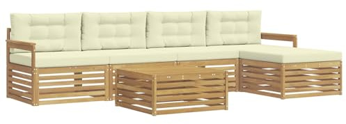 vidaXL Outdoor-Sofagarnitur mit Kissen 7 pcs Weiß und Creme Polyester, Patio-Sofa, modernes Eckset, wetterfester Gartenlounge, Bequeme Terrassenplätze für entspannte Zeiten