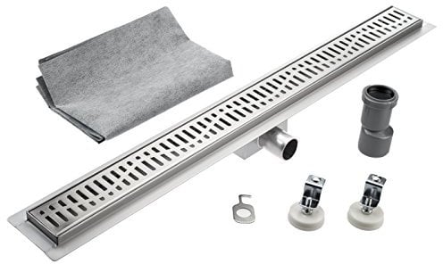 KOBERT GOODS Edelstahl-Rinne G022-70cm mit Siphon und Haarsieb als Komplett-Set Boden und Dusch-Ablauf Unterschiedliche Muster und Variationen in den Größen 50-120cm erhältlich