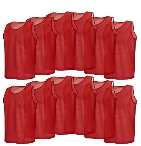 VGEBY 12er Set Erwachsene Fußball Trainingsweste Trainingsleibchen Markierungshemd für Volleyball Fußball Basketball (Farbe : Rot)