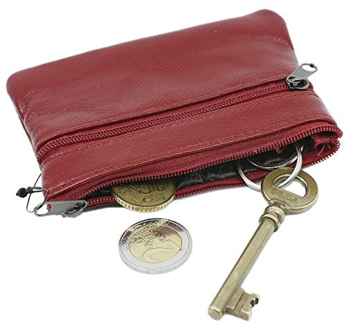 YEHMAN Porte-Monnaie Plat en Cuir véritable de Vachette pour Poche de Pantalon et Veste (Rouge)