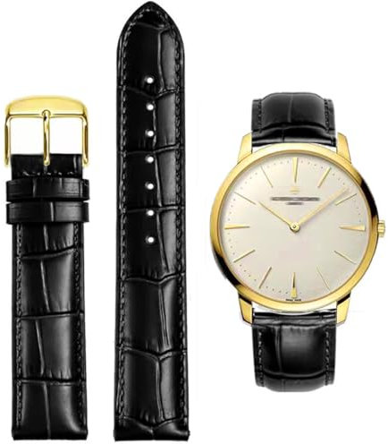 FOUUA Uhrenarmbänder Band Echtes Leder Armband Alligator Geprägte Ersatzarmbänder Armband,Schwarzes Gold,14mm