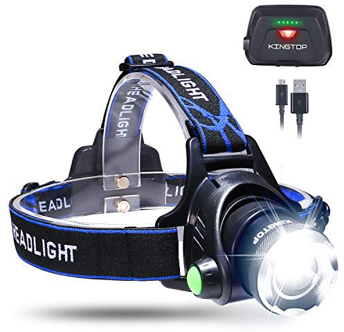 KINGTOP Waterproof USB Rechargeable LED Zoomable Head Light Torch Lamp with Internal Lithium Battery (Blue)