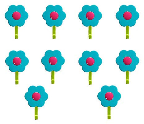 Kochblume 1-3-5-10er Set | Haken S, L, Wandhaken, Küchenhaken, Mehrzweckhaken, Schlüsselhaken | In der bunten Box (türkis-pink, 10er Set S)