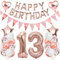 Ouceanwin Geburtstagsdeko 13 Jahre Mädchen, Rosegold Luftballon 13. Geburtstag Deko Set, Folienballon Zahl 13, Helium Ballon Happy Birthday Girlande für 13. Geburtstag Kinder Party Deko