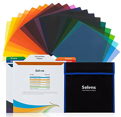 Selens Farbfolien Quadratische Gel 25x25cm 20 Stück für Kamera Blitz LED Licht Foto Studio Strobe Bunt Farbeffekte Beleuchtung Gel Filter Farbe Korrektur Gel Lichtfilterblatt