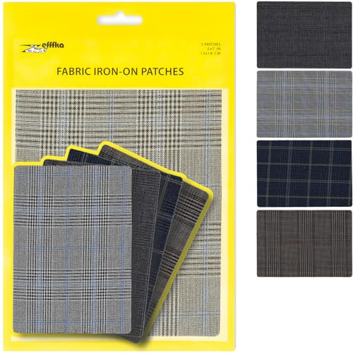 ZEFFFKA Premium Quality Large Plaid Tartan Fabric Iron-on Patches Inside & Outside Strongest Glue 100% Cotton Repair Decorating Kit Jeans Modern Cool Design 4 Pieces Size 5 by 7 (13 cm x 18 cm)