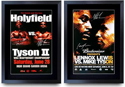 HWC Trading FR A3 Mike Tyson Bouts Holyfield und Lewis Gifts gedrucktes signiertes Autogramm-Poster für Boxer-Erinnerungsstücke, A3, gerahmt