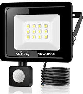Blivrig 10 W LED-Strahler mit Bewegungsmelder, 1000 lm, LED-Außenstrahler mit Sensor, warmweiß (3000 K), wasserdicht, IP66, LED-Außenstrahler für Sicherheit, Garage, Flur
