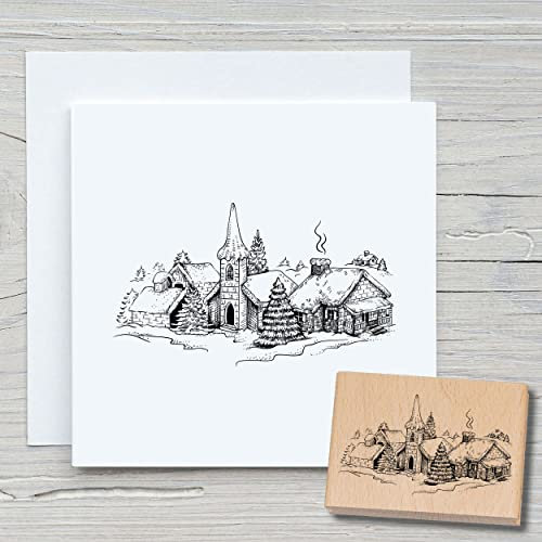 NEWSTAMPS Stempel Winterdorf 02 Motivstempel aus Holz & Gummi zum Karten und Geschenke basteln, Holzstempel für Weihnachten, Weihnachtskarte, Winter, Scrapbook, Textilstempel, Deko, Freunde