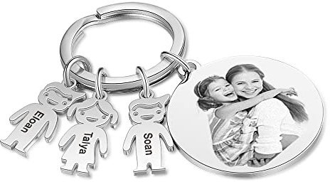 Kaululu Personnalisé Prénom Porte-clés avec Photo Acier Inoxydable Noms Gravure 3 Poupée Pendentif Mémorial Anniversaire Cadeau pour Femmes Hommes
