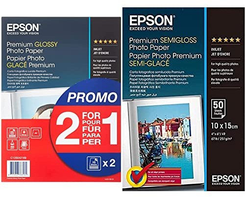 Epson Premium glossy photo paper inkjet 255g/m2 A4 2x15 Blatt Pack & Fotopapier Premium Semigloss 10x15 50Blatt S041765