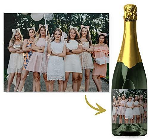 ETIKIDS 6 étiquettes de champagne personnalisées Autocollants avec votre photo et motif, idéales pour fêtes, les anniversaires, les fiançailles. pour les bouteilles de vin.