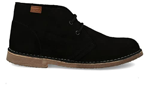 PAYMA - Stivali Stivaletti Safari Deserto in Pelle per Uomo e Donna. Fatto in Spagna. Scarpa Chukka in Crosta di Pelle Sport. Chiusura con Lacci. Suola in Gomma. Colore: Nero, Taglia: EU 43