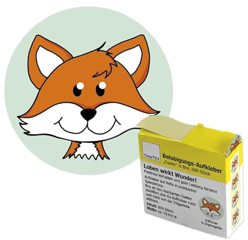TimeTEX Belobigungs-Aufkleber Fuchs in Spender-Box - 500 Stück - 62214