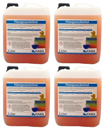 FABA Flüssigwaschmittel Konzentrat 4 x 5 L, orange, frisch angenehm, gratis Ausgießer