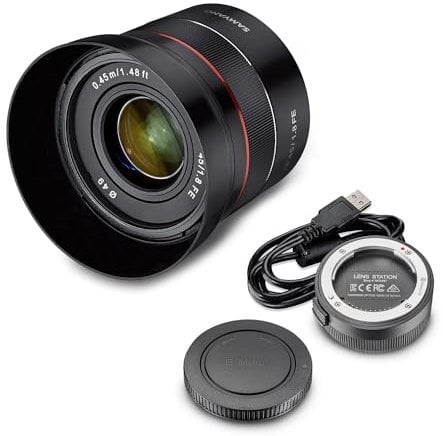Samyang AF 45mm F1,8 FE + Lens-Station für Sony E-Mount Vollformat & APS-C I ultra leichtes Standardobjektiv mit schnellem Autofokus I Festbrennweite für Sony E Mount A7C, A7 III, A6100 u.a.
