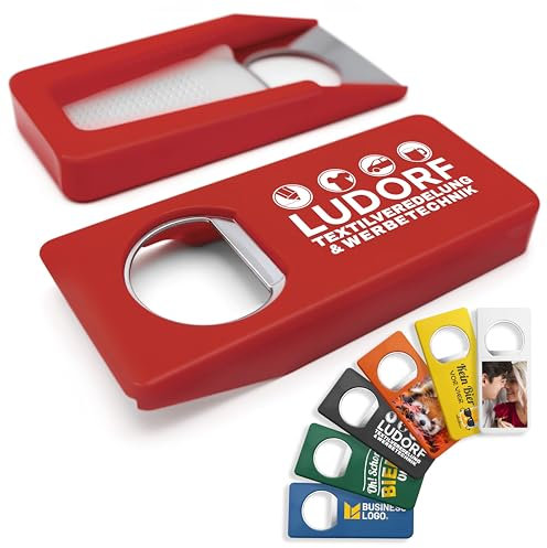 #teamludorf Flaschenöffner mit Verschluss - Personalisierte Flaschenöffner - 7 Farben - mit Bildern und Schrift bedruckbar (rot, 50)