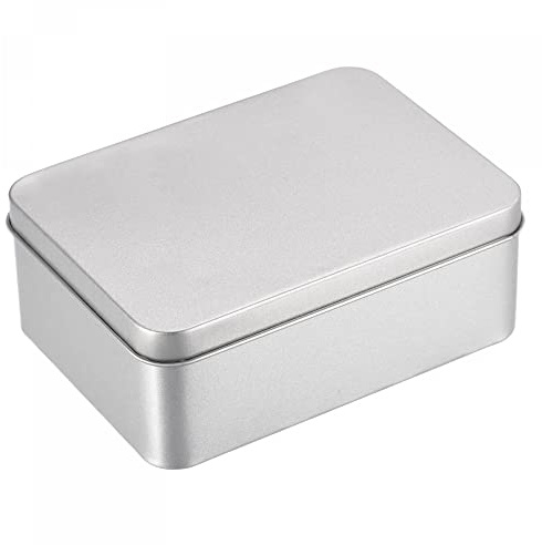 sourcing map Metal Tin Box, 4.92 x 3.54 x 1.89 with Lids, Silver Tone | Rectangular,Empty Tinplate Containers ,for Home Organizer, Candles, Gifts, Car Keys, Crafts Storage