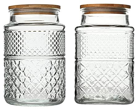 Confezione da 2 barattoli di vetro grandi per alimenti, con coperchio in bambù, contenitori da cucina per cereali, caramelle, snack, biscotti, caffè, tè, noci, barattoli ermetici in vetro