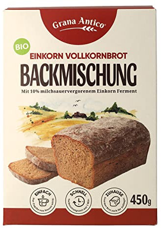 Grana Antico BIO-Einkorn-Backmischung Vollkorn für Brotbackautomat und Backofen, auch für Brötchen, Baguette oder Pizza 450g