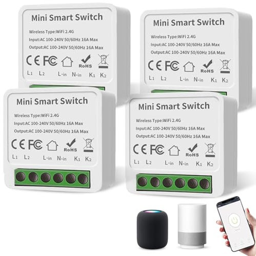 4 Smart Lichtschalter Modul 2 Wege, DIY Smart Life Kompatibel mit Tuya App, Smart Life Schalter, Mini DIY WLAN Schalter Alexa Lichtschalter mit Tuya und Google Home, Neutralleiter Erforderlich