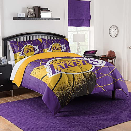 NORTHWEST Los Angeles Lakers NBA Tröster-Set – Offiziell lizenzierte Bettwäsche mit Team-Logo und Kissenbezügen – Basketball-Schlafzimmerdekoration – Basketball-Fan-Schlafzimmer-Set, Full/Queen