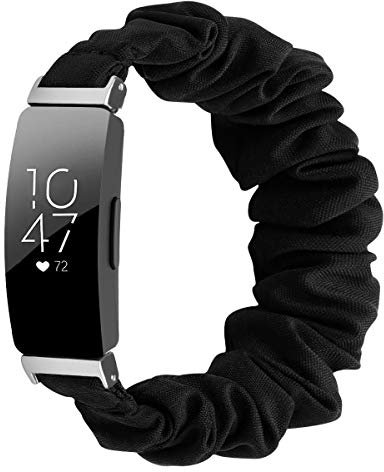 SABSEN Scrunchie Armband für Fitbit Inspire/Inspire HR/Inspire 2, Scrunchie Armband Elastic Watch Band Damen Mädchen bedrucktes Stoffarmband Kompatibel mit Fitbit Inspire/Inspire HR/Inspire 2 (L,E)