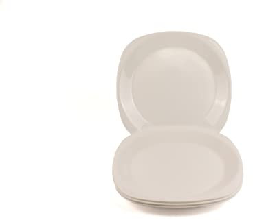 Buzztrove 4 Pcs Flat Plastic Plates | S/M/L Unbreakable Kids Plates for Outdoor Parties, Colorful Picnic Plates | E-Co Friendly Reusable Plastic Plates (Medium 23 x 23cm, White)