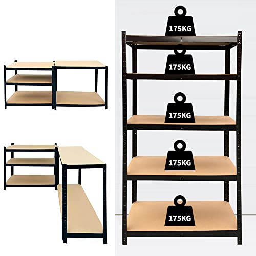 ANSIMIDA 5-Tier Shelving Unit, Heavy Duty Shelving Unit for Storage, Tool-Free Assembly, for Garage, Shed, Greenhouse, Load Capacity 875 kg, 30 x 70 x 150 cm, Black