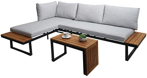 Mendler Garten Garnitur HWC-L27, Garnitur Sitzgruppe Lounge-Set Sofa, Spun Poly Alu Akazie Holz MVG-Zertifiziert - hellgrau