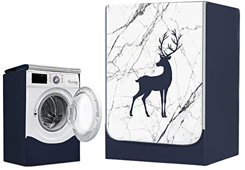 Highdi Washing Machine Cover Waterproof- Washing Machine Covers Indoor with Zipper Sunscreen & Dustproof Washer Protection for Front Load Outdoor Washer and Dryers (M capacity ~ 10KG,Marble)