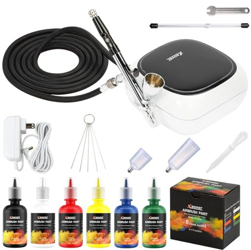XDOVET Airbrush Kit with Compressor, 30PSI Upgraded Start Kit with Airbrush Paint Set 6 Colours, Portable Handheld Car Airbrush Gun Kit for Painting, Cake Decoration, Nail Art, Tattoo
