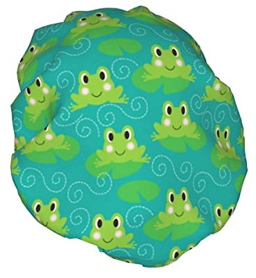 Niedliche Frosch-Duschhaube für Damen, wasserdicht, waschbar, wiederverwendbar, PEVA-Futter, verstellbarer, elastischer Saum für alle langen Haare, Bademütze
