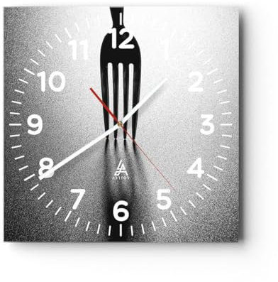 Modern Wanduhr Gabel Besteck Küche 30x30cm Quadrat Klein Wand Uhr Glas Analog Zimmeruhren Küche Büro Wohnzimmer Glasuhr Wall Clock Dekoration Design Wanddekoration Küchenuhr C4AC30x30-5355