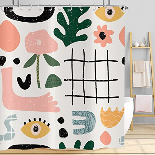 Hnmdmyi Duschvorhang Boho 240x180, Abstrakte Mid Century Duschvorhänge Bunte Moderne Geometrische Ästhetische Kunst Badewanne Vorhang Wasserdicht Polyester Stoff Waschbar Badevorhang mit Haken