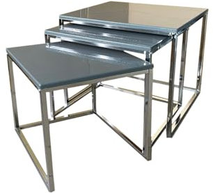 ASPECT Murano Set mit 3 Nisttischen, glänzende Holzplatten (grau)