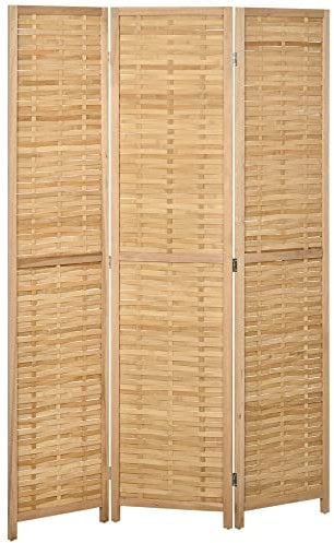 HOMCOM Biombo de 3 Paneles Divisor de Habitación Plegable 120x1,8x170 cm Separador de Ambientes con Patrón de Tejido de Bambú Estilo Rústico para Oficina Dormitorio Salón Natural