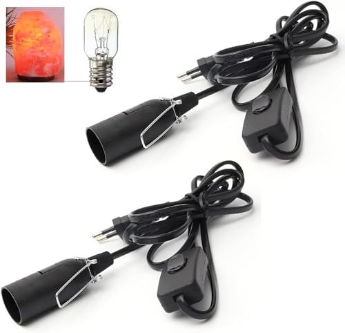Lampenfassung, 2 Stück Kabel mit Schalter für Salzlampe Lampenfassung E14, Salzlampenfassung mit 1.8M Kabel Isolierung Schalter und Eurostecker, Kabel Beleuchtung Salz Lampenfassung (Black, 1.8M)