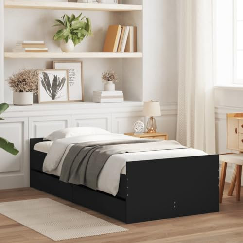Festnight Bett mit Stauraum 90 x 190 cm Einzelbett mit Schubkästen Holzbett Kinderbett Jugendzimmer Kojenbett Stauraumbett Erwachsenenbett mit Lattenrost Schwarz