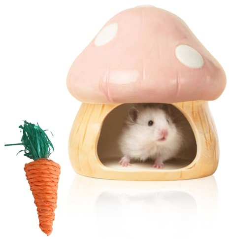 TOATELU Keramikhaus Hamster Versteck Keramik: Durable Hamster Versteck, Hamsterhaus und Zahnspielzeug Tunnel in Pilzförmiges Großen Eingängen für Rennmäuse, Mäuse,Chinchillas Hamsterversteck (Rosa)