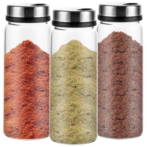 ZOFUN 3 Stück Gewürzgläser mit Drehdeckel 300ml Gewürzdosen Glas, 16.5x6 cm Luftdicht Gewürzstreuer mit 4 Arten, Gewürzgläser mit Drehdeckel Spice Jars für Küche Esszimmer Grill im Freien