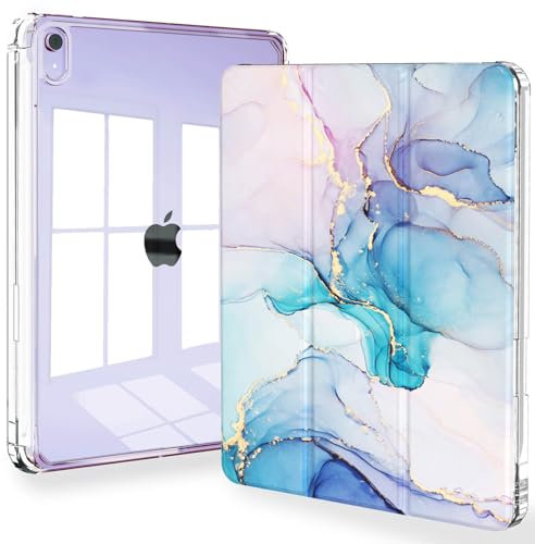 Feams Case for iPad Mini 6th Generation, Slim Lightweight Trifold iPad Mini 6 Case 8.3 Inch 2021, Clear Back Cover with Pencil Holder & Auto Sleep/Wake, Watercolor Marble