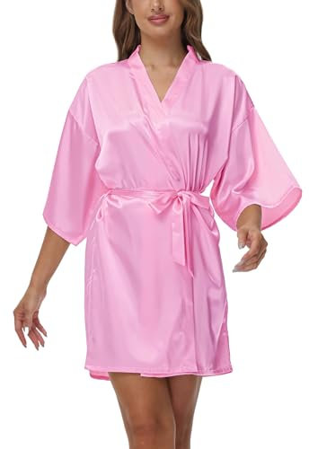Starblazia Peignoir Satin Femme Kimono Femme Soie Court avec Ceinture Peignoir Mariée Bridesmaid Robes de Chambre Demoiselle d'honneur,L,Rose Foncé