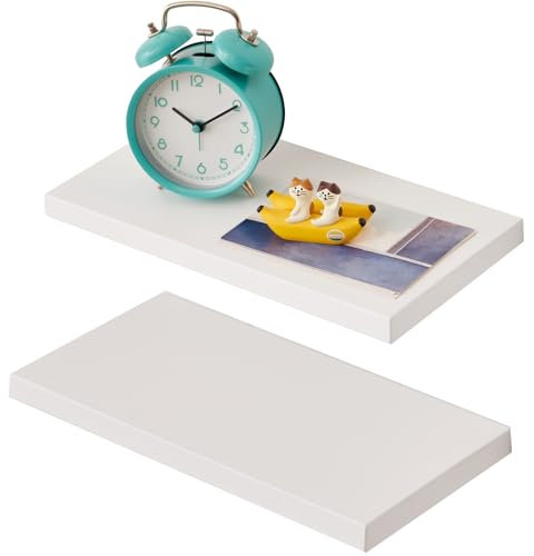 Gieanoo Floating Shelves, Set of 2 30cm White Solid Oak Wood Wall Shelf Wall mounted Radiator shelf Display Shelf For Living Room, Kitchen, Bedroom