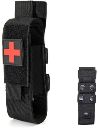Tourniquet-Halter, tragbare Tourniquet-Tasche mit abnehmbarem Medic-Patch, MOLLE-Tourniquet-Halter, elastischer Tourniquet-Halter, Molle für Wandern, Camping, Klettern, Schwarz, 19,1 x 4,1 x 4,1 cm