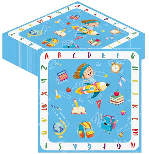Servietten Einschulung Schulanfang Deko Junge- 40Stück Schulkind Serviettes Einschulung Tischdeko Schuleinführung mit Zuckertüte ABC Schulanfang Deko Mädchen 33x33cm Serviettenset für Semesterbeginn